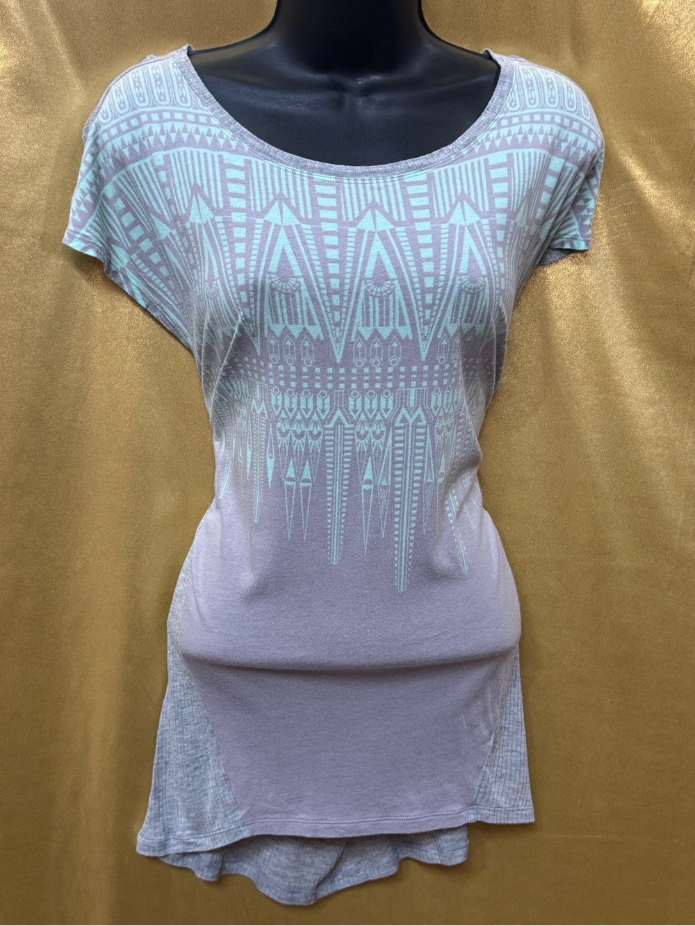Cabi Santa Fe Tee Gray Mint Tribal Geometric Aztec Short Sleeve Tunic Size M